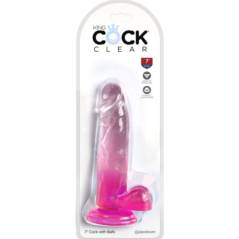 KING COCK - CLEAR REALISTIC PENIS WITH BALLS 15.2 CM PINK - Amore24
