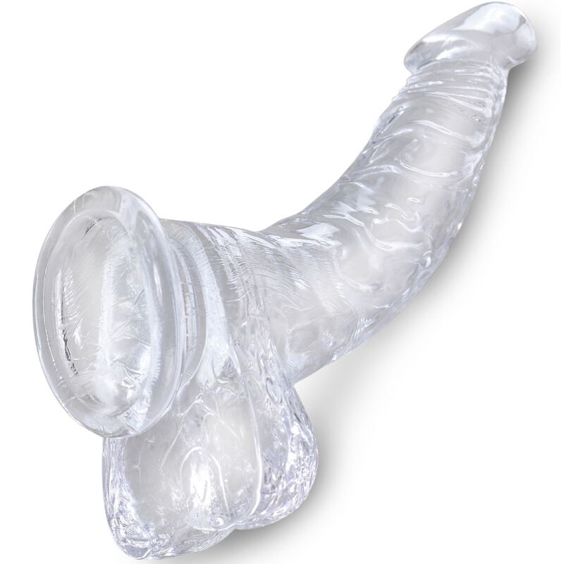 KING COCK - CLEAR REALISTIC CURVED PENIS WITH BALLS 16.5 CM TRANSPARENT - Amore24