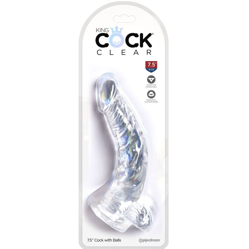 KING COCK - CLEAR REALISTIC CURVED PENIS WITH BALLS 16.5 CM TRANSPARENT - Amore24