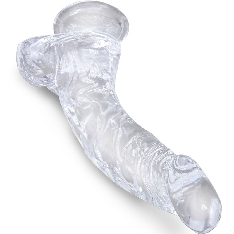 KING COCK - CLEAR REALISTIC CURVED PENIS WITH BALLS 16.5 CM TRANSPARENT - Amore24