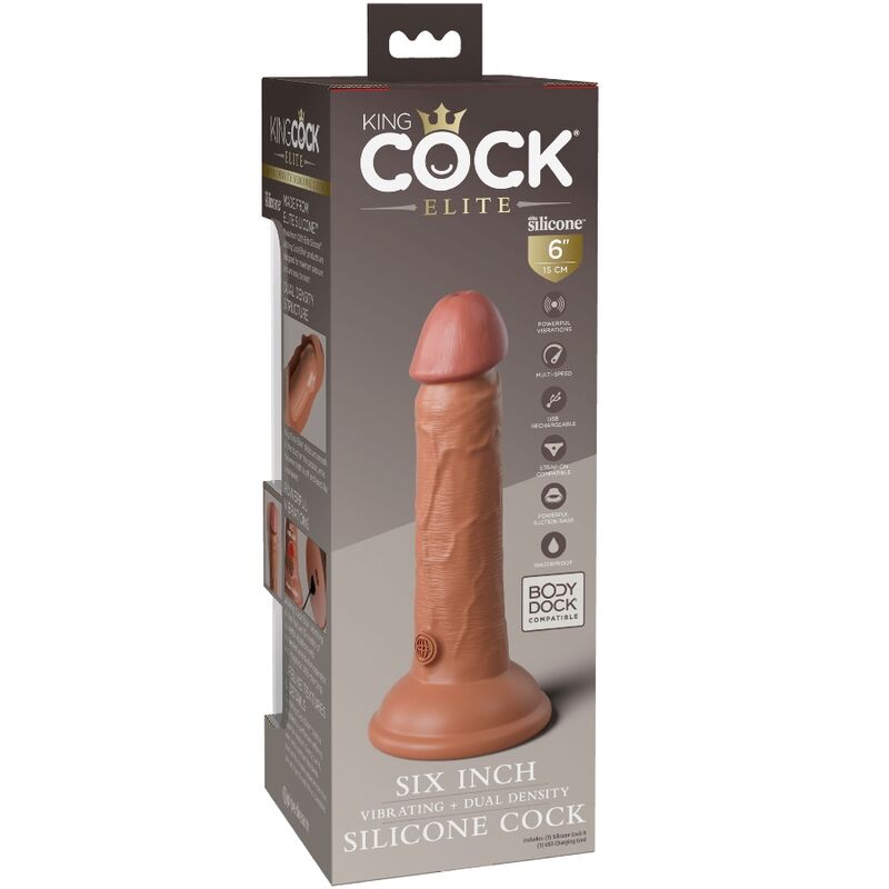 KING COCK - ELITE REALISTIC DILDO VIBRATING & SILICONE 15.2 CM CARAMEL - Amore24