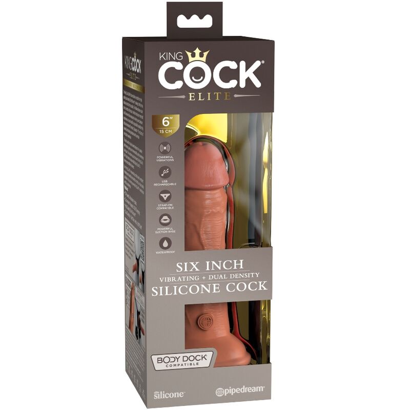 KING COCK - ELITE REALISTIC DILDO VIBRATING & SILICONE 15.2 CM CARAMEL - Amore24