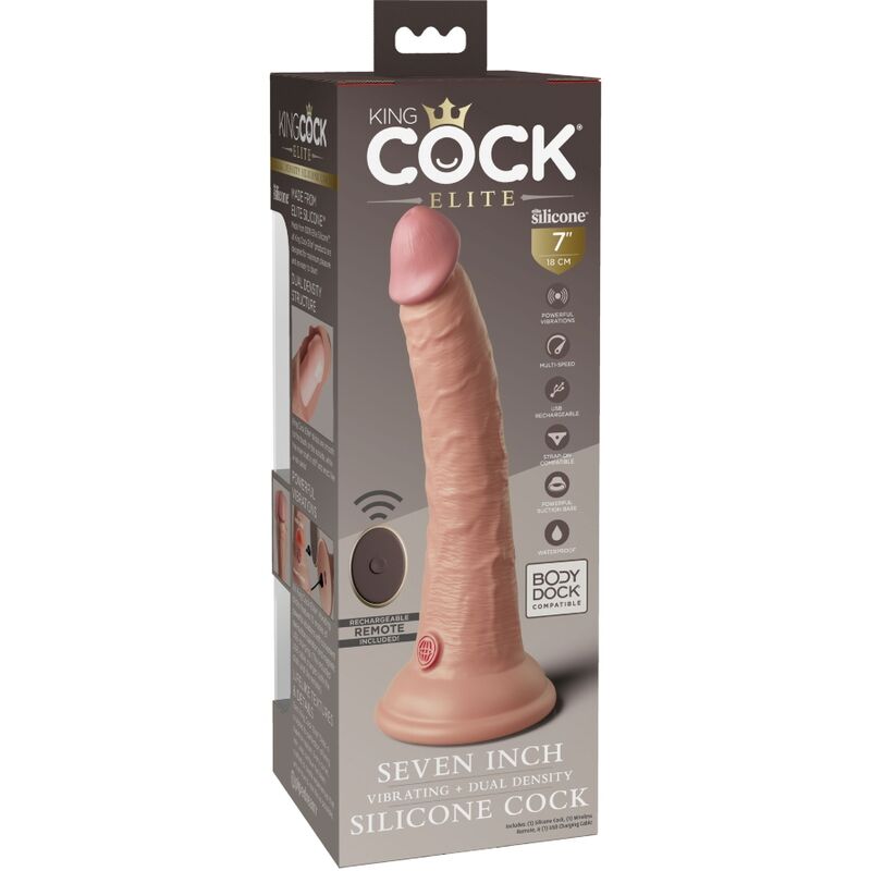 KING COCK - ELITE REALISTIC DILDO VIBRATOR & SILICONE REMOTE CONTROL 17.8 CM - Amore24