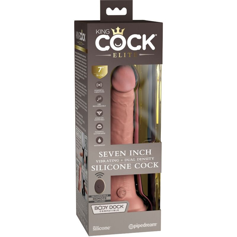 KING COCK - ELITE REALISTIC DILDO VIBRATOR & SILICONE REMOTE CONTROL 17.8 CM - Amore24