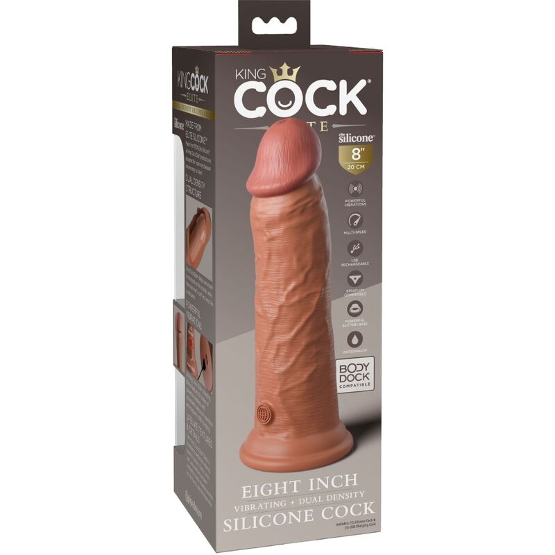 KING COCK - ELITE REALISTIC DILDO VIBRATING & SILICONE 20.3 CM CARAMEL - Amore24