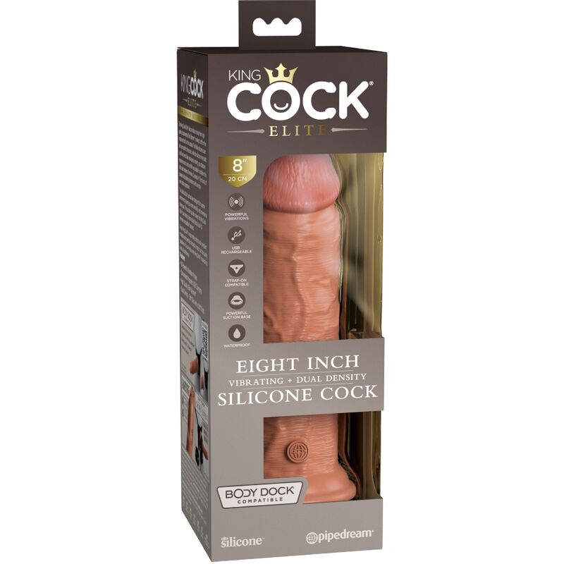 KING COCK - ELITE REALISTIC DILDO VIBRATING & SILICONE 20.3 CM CARAMEL - Amore24
