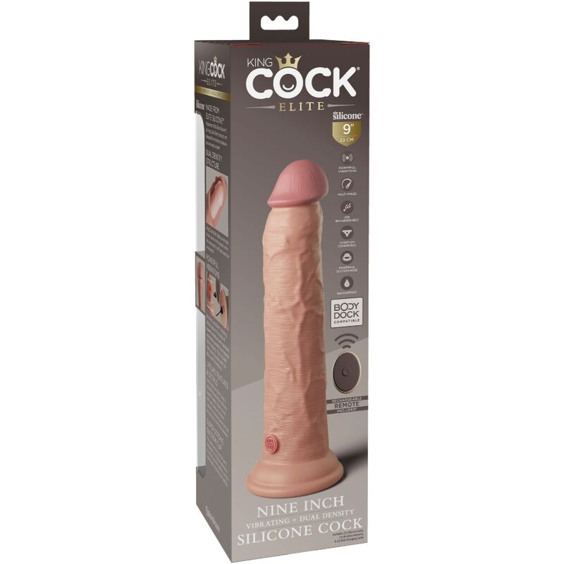 KING COCK - ELITE REALISTIC DILDO VIBRATOR & SILICONE REMOTE CONTROL 23 CM - Amore24