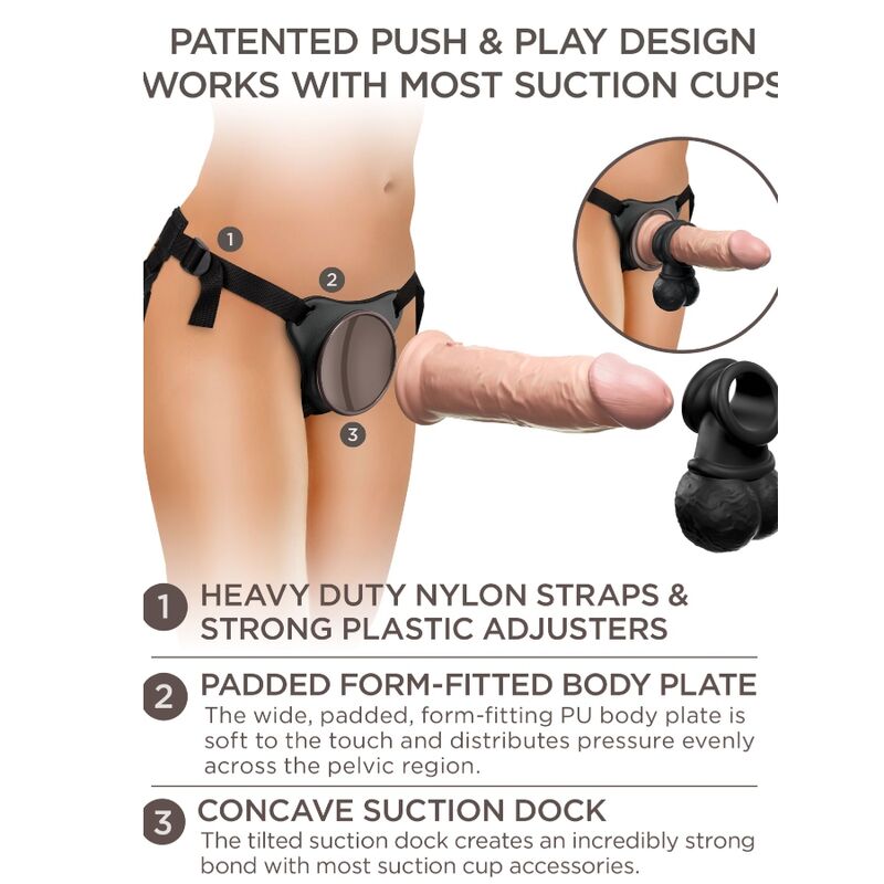 KING COCK - ELITE DELUXE ADJUSTABLE HARNESS KIT RING WITH TESTICLES & DILDO 20.3 CM - Amore24