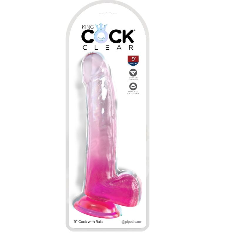 KING COCK - CLEAR DILDO WITH TESTICLES 20.3 CM PINK - Amore24