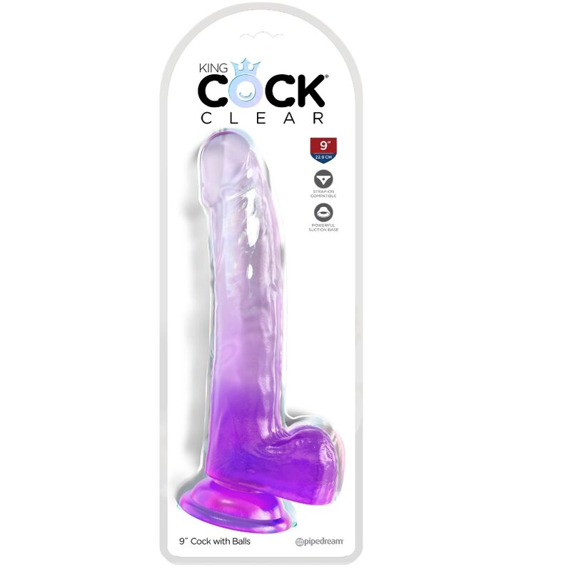 KING COCK - CLEAR DILDO WITH TESTICLES 20.3 CM PURPLE - Amore24