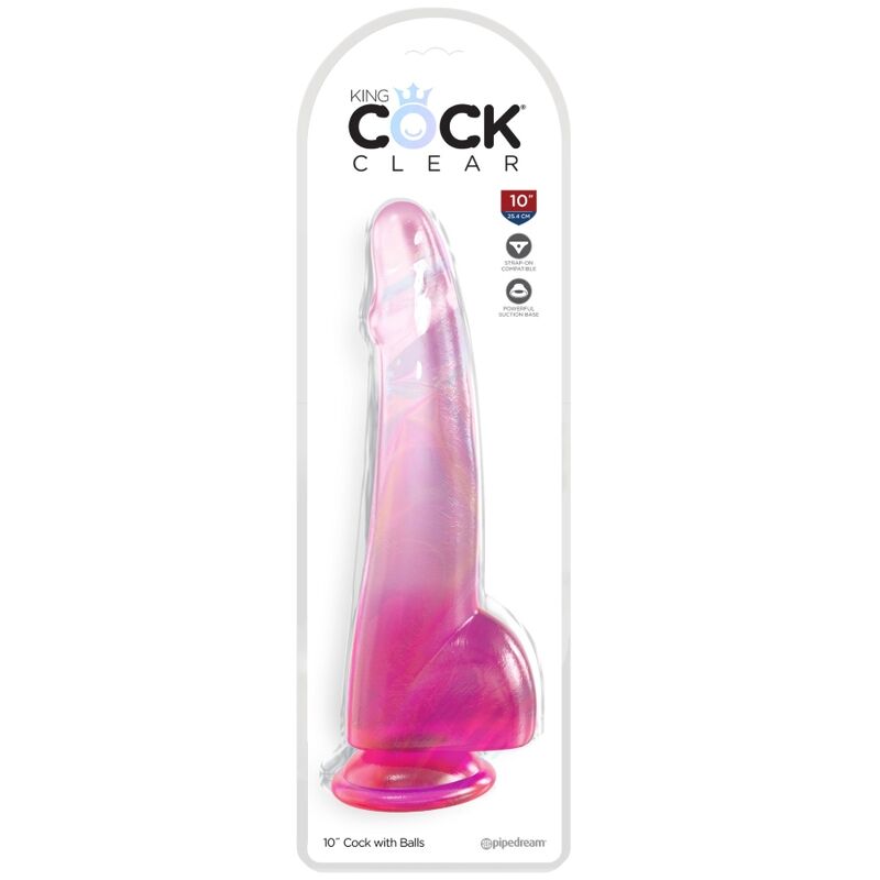 KING COCK - CLEAR DILDO WITH TESTICLES 19 CM PINK - Amore24