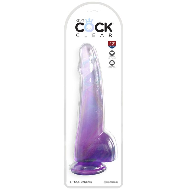 KING COCK - CLEAR DILDO WITH TESTICLES 19 CM PURPLE - Amore24