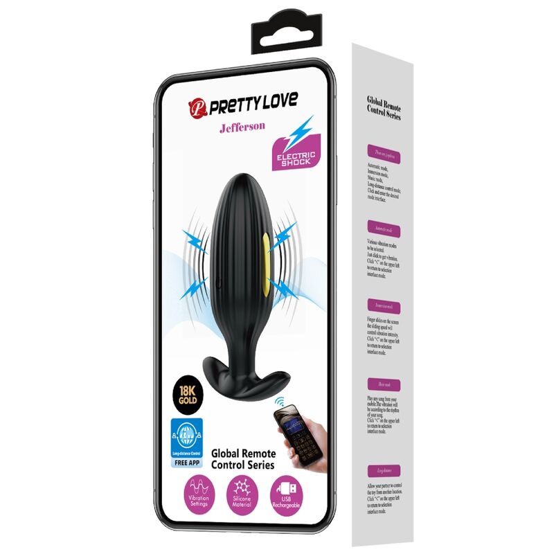 PRETTY LOVE - JEFFERSON APP CONTROLLED ANAL PLUG BLACK - Amore24