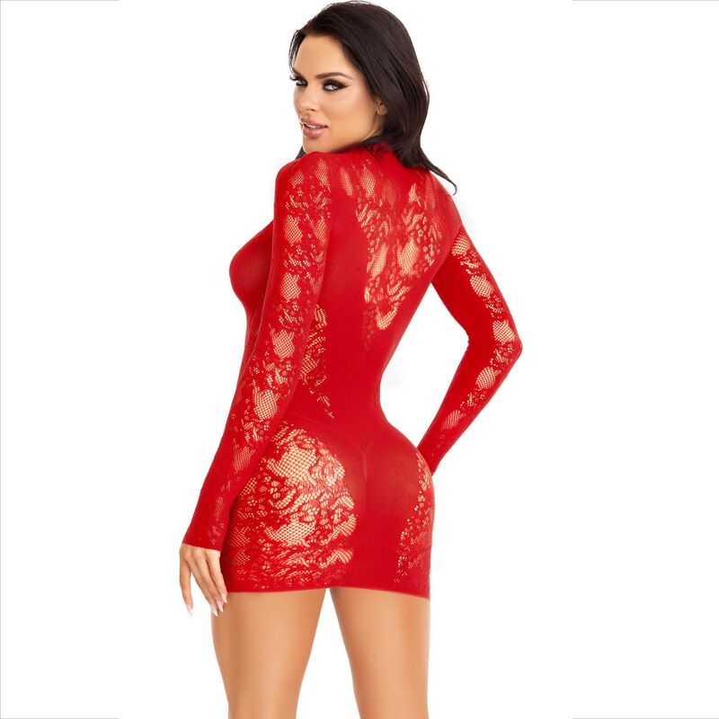 LEG AVENUE - MINI DRESS WITH LACE LONG SLEEVE RED - Amore24