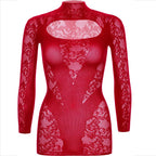 LEG AVENUE - MINI DRESS WITH LACE LONG SLEEVE RED - Amore24