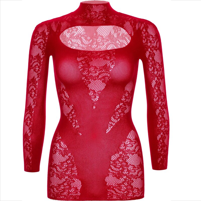 LEG AVENUE - MINI DRESS WITH LACE LONG SLEEVE RED - Amore24