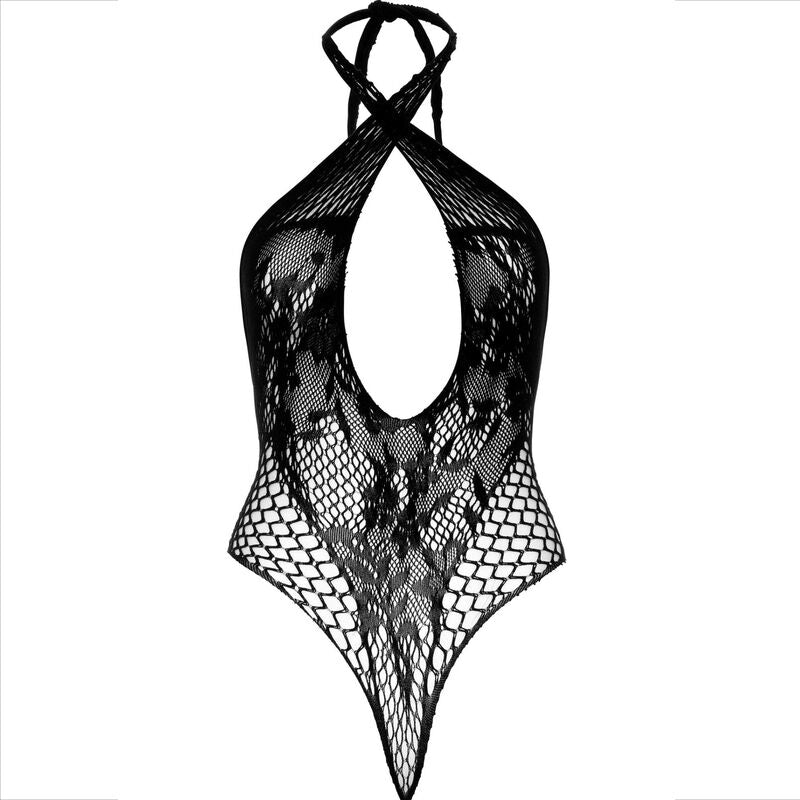 LEG AVENUE - TEDDY HALTER WITH LACE BLACK - Amore24