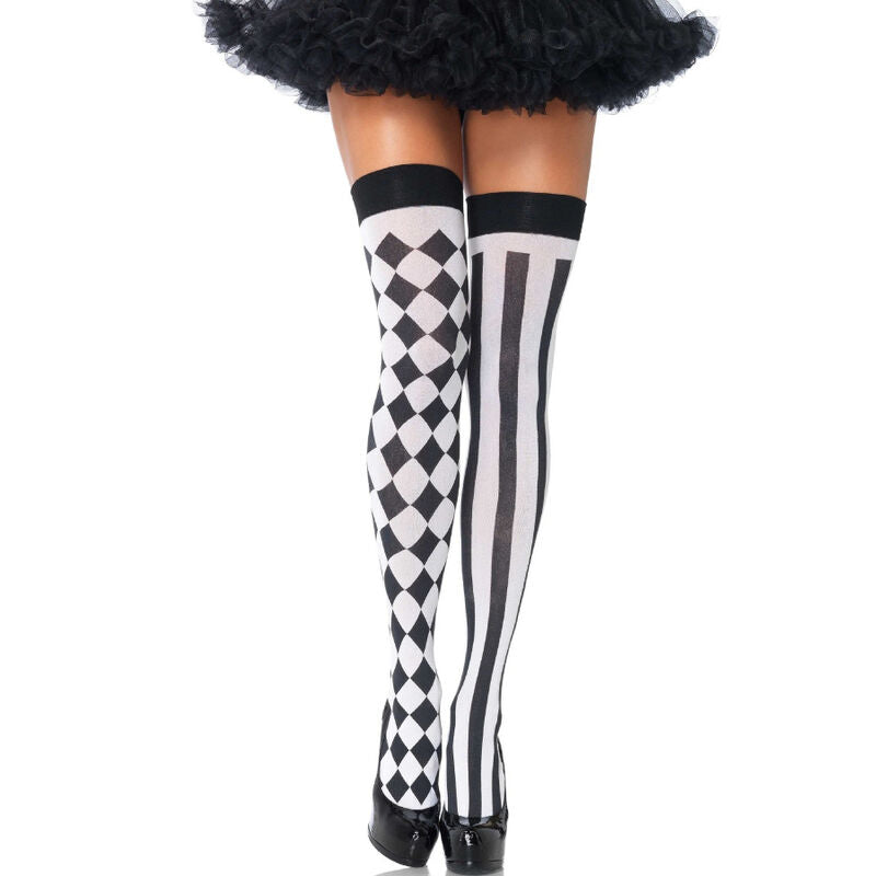 LEG AVENUE - BLACK/WHITE ARLEQUIN HIGH SOCKS - Amore24
