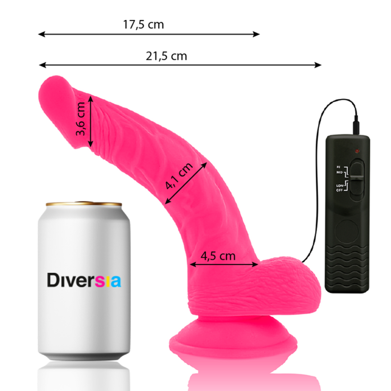 DIVERSIA - FLEXIBLE VIBRATING DILDO PINK 21.5 CM -O- 4.5 CM - Amore24