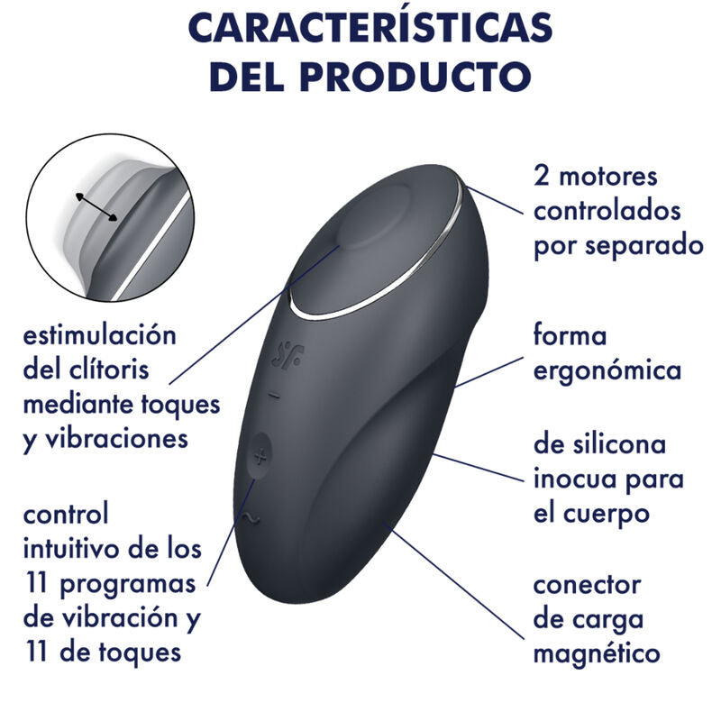 SATISFYER - TAP & CLIMAX 1 LAY-ON VIBRATOR GREY - Amore24