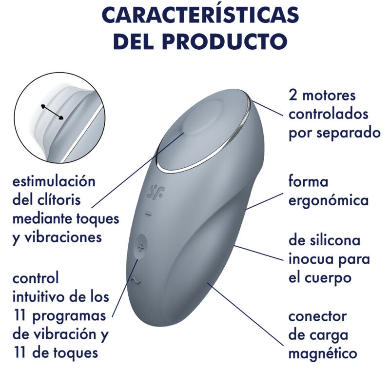SATISFYER - TAP & CLIMAX 1 LAY-ON VIBRATOR GREY - Amore24
