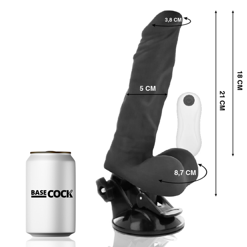 BASECOCK - VIBRADOR ARTICULABLE CONTROL REMOTO NEGRO 21 CM -O- 5 CM - Amore24