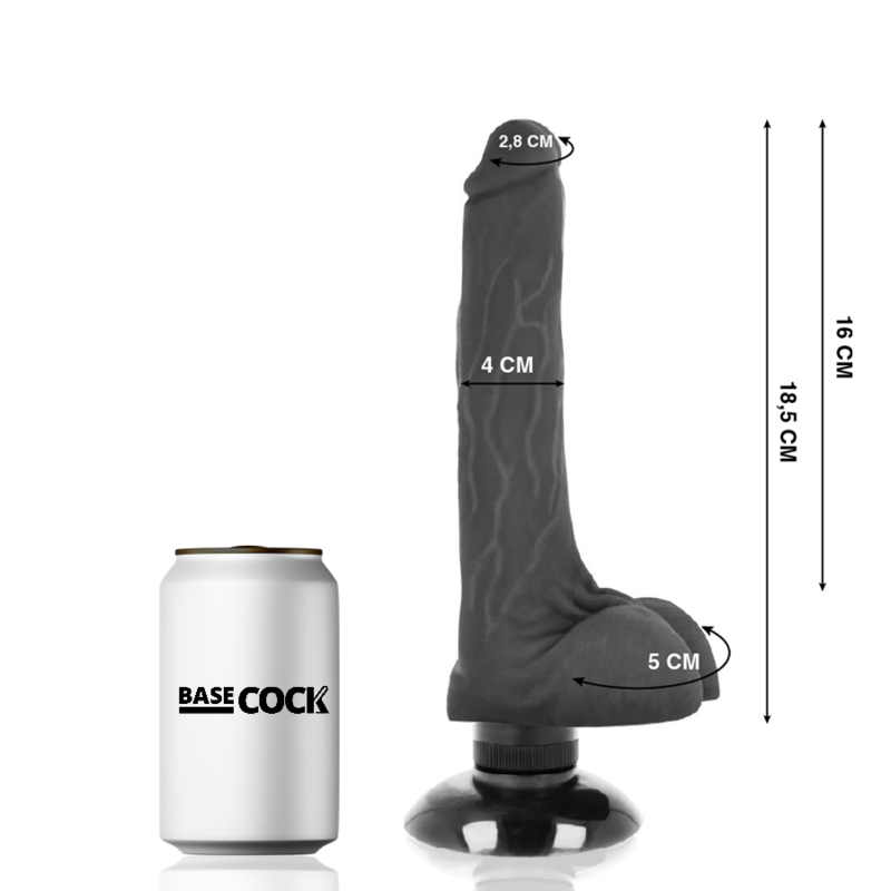 BASECOCK - REALISTIC VIBRATOR 2-1 BLACK 18.5 CM -O- 4 CM - Amore24