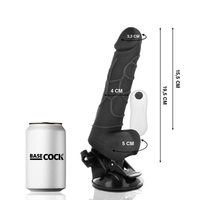 BASECOCK - REALISTIC VIBRATOR REMOTE CONTROL BLACK WITH TESTICLES 19.5 CM -O- 4 CM - Amore24
