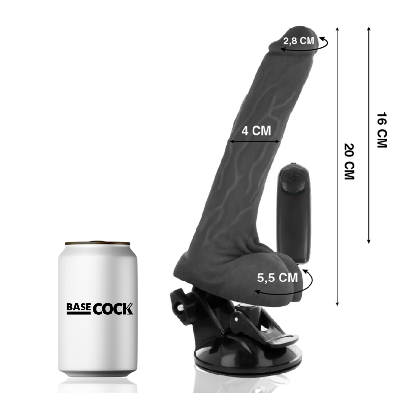 BASECOCK - REALISTIC BLACK REMOTE CONTROL VIBRATOR WITH TESTICLES 20 CM -O- 4 CM - Amore24