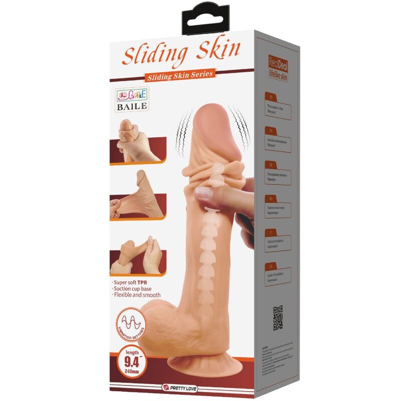 PRETTY LOVE - SLIDING SKIN SERIES REALISTIC DILDO WITH SLIDING SKIN SUCTION CUP REMOTE CONTROL FLESH 24 CM - Amore24