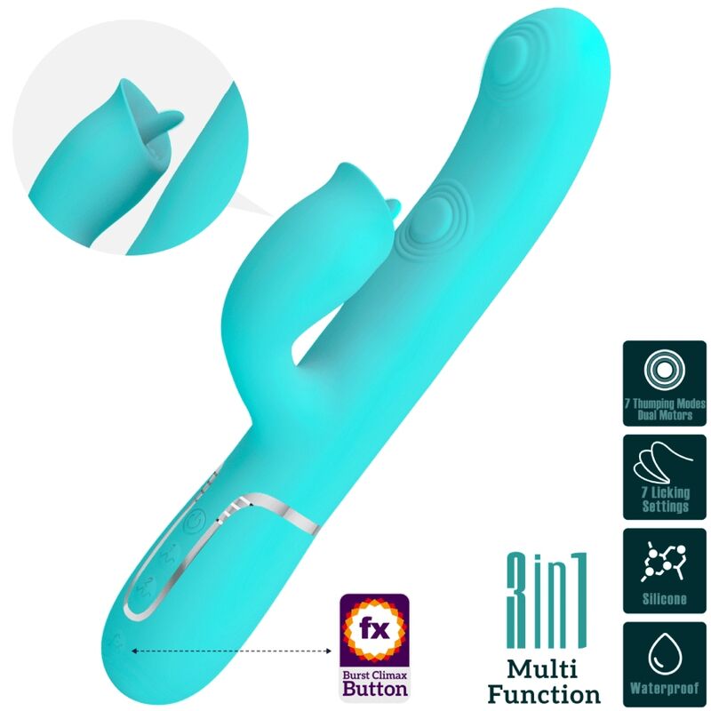 PRETTY LOVE - RABBIT VIBRATOR WITH LICKING AQUA GREEN - Amore24