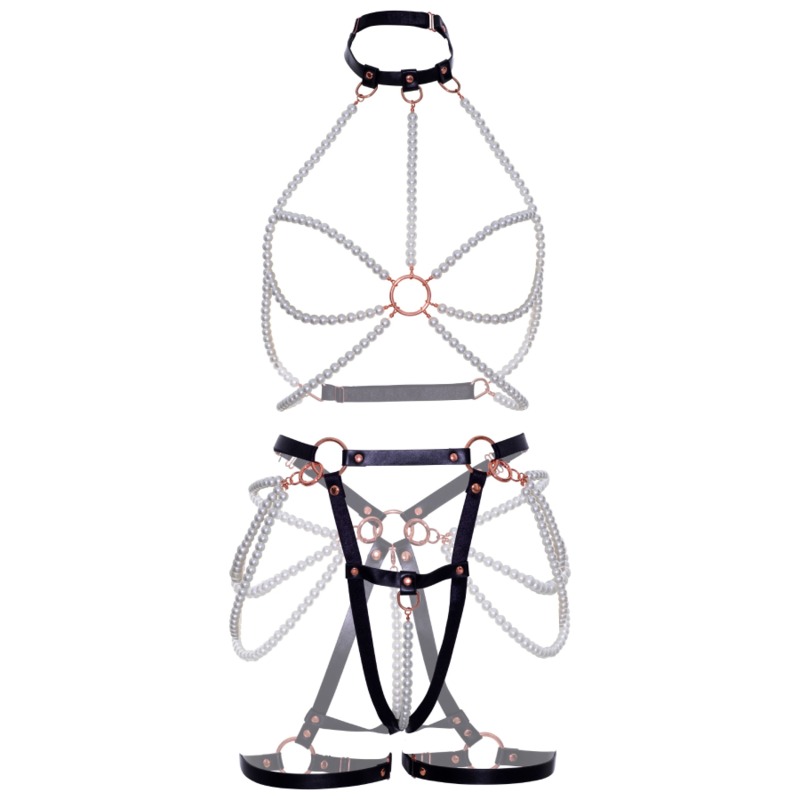 LEG AVENUE - HARNESS BRA & PEARL GARTER L - Amore24