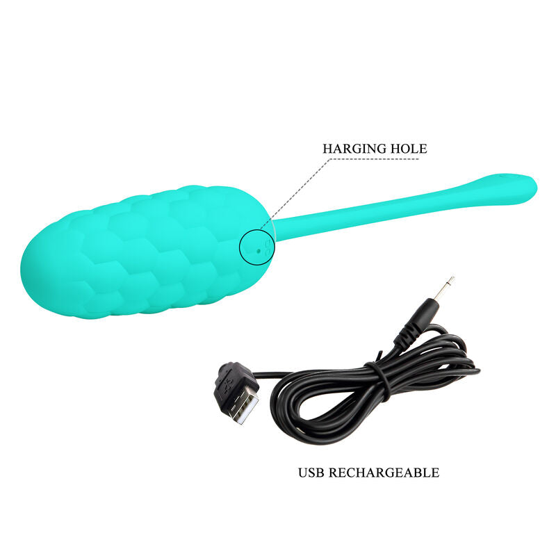 PRETTY LOVE - VIBRATING EGG WITH AQUA GREEN RECHARGEABLE MARINE TEXTURE - Amore24
