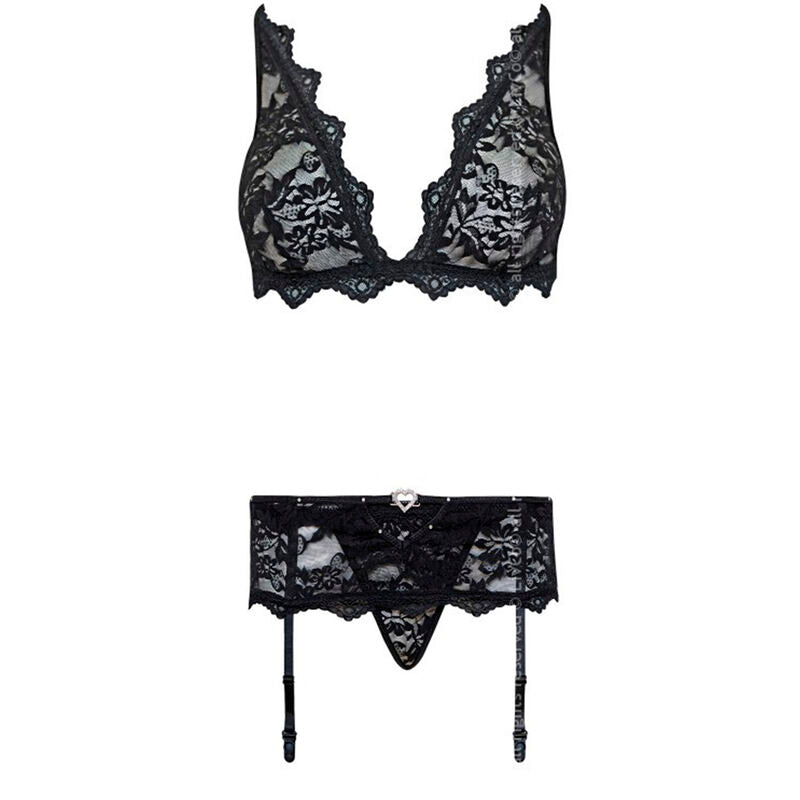LIVCO CORSETTI FASHION - BELITA LC 90231 BRA + PANTY + GARTER BELT BLACK S/M - Amore24