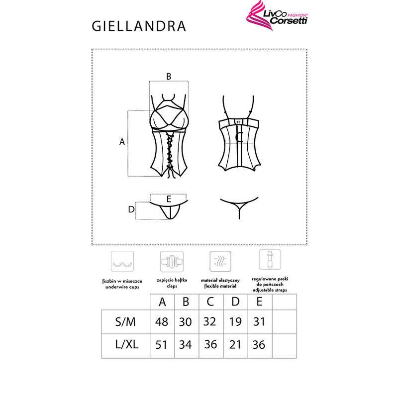 LIVCO CORSETTI FASHION - GIELLANDRA FOR THE SENSES COLLECTION CORSET + PANTY BLACK L/XL - Amore24