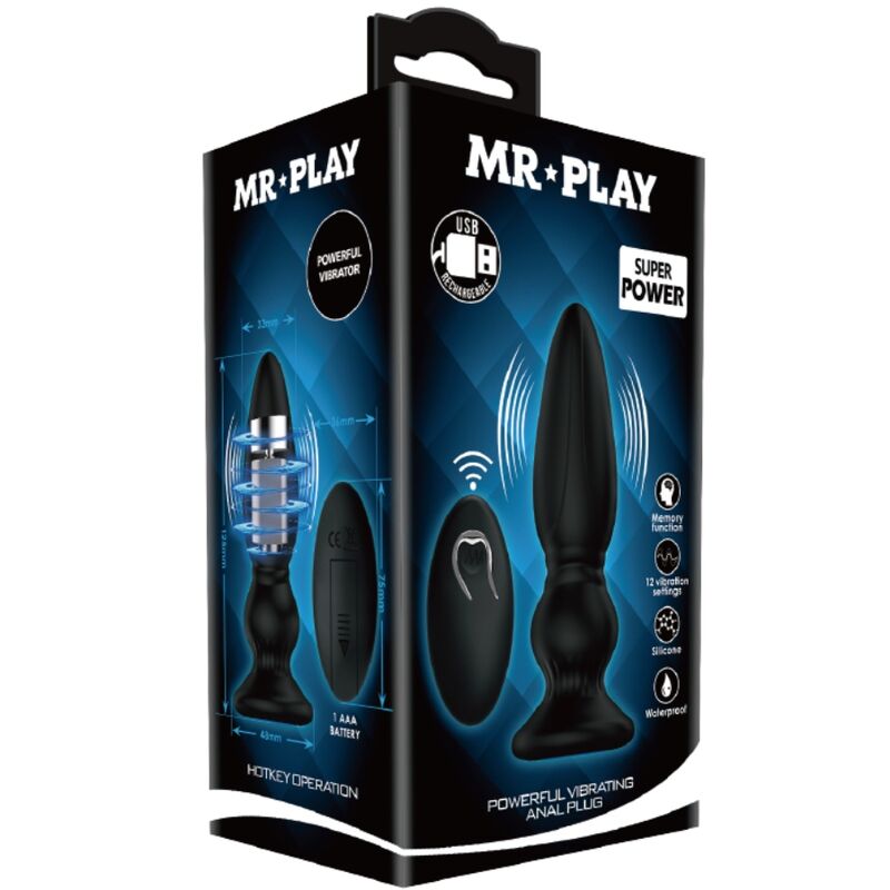 MR PLAY - POWERFUL VIBRATOR REMOTE CONTROL ANAL PLUG BLACK - Amore24