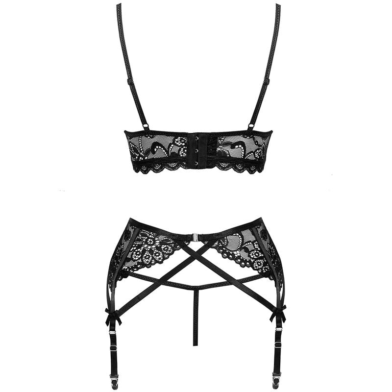 LIVCO CORSETTI FASHION - MORIDAM LC 90552 BRA + GARTER BELT + PANTY NEGRO - Amore24