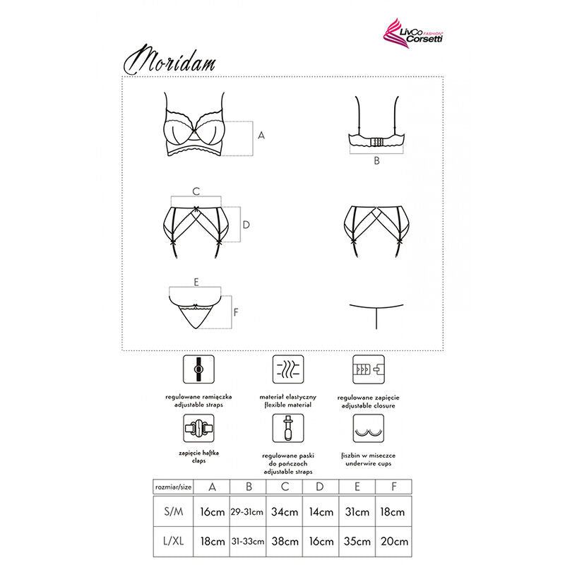 LIVCO CORSETTI FASHION - MORIDAM LC 90552 BRA + GARTER BELT + PANTY NEGRO - Amore24