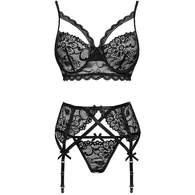 LIVCO CORSETTI FASHION - MORIDAM LC 90552 BRA + GARTER BELT + PANTY NEGRO - Amore24