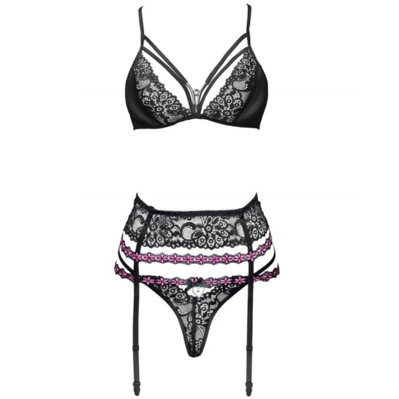 LIVCO CORSETTI FASHION - SNEHANA LC 90443 BRA + GARTER BELT + PANTY BLACK - Amore24