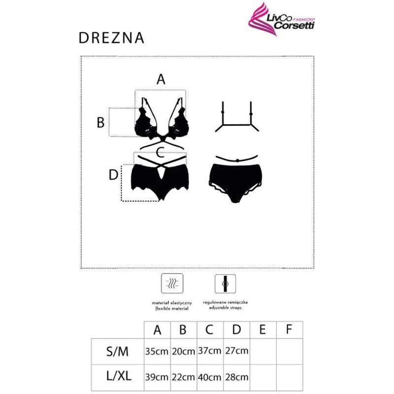LIVCO CORSETTI FASHION - DREZNA LC 90733 BRA + PANTY BLACK L/XL - Amore24