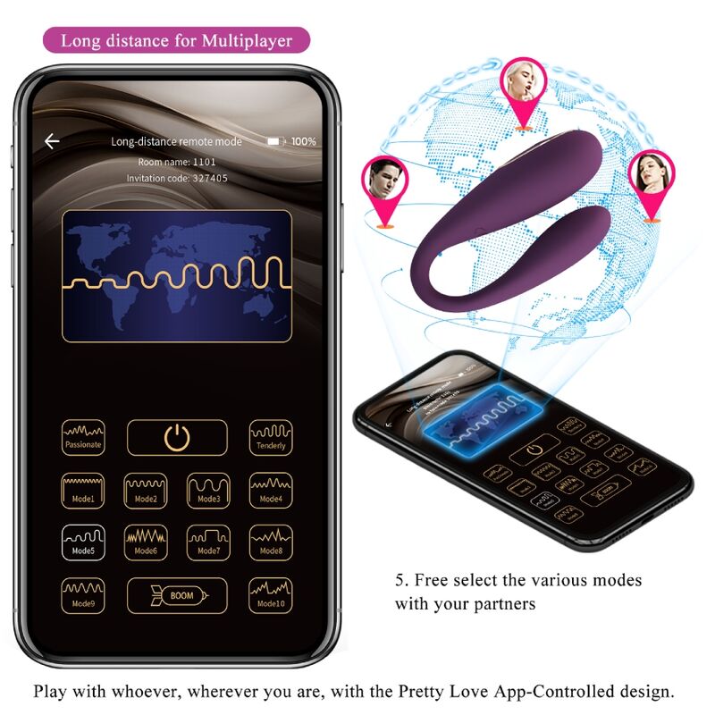 PRETTY LOVE - AUGUST REMOTE GLOBAL DOUBLE PLEASURE VIBRATOR - Amore24