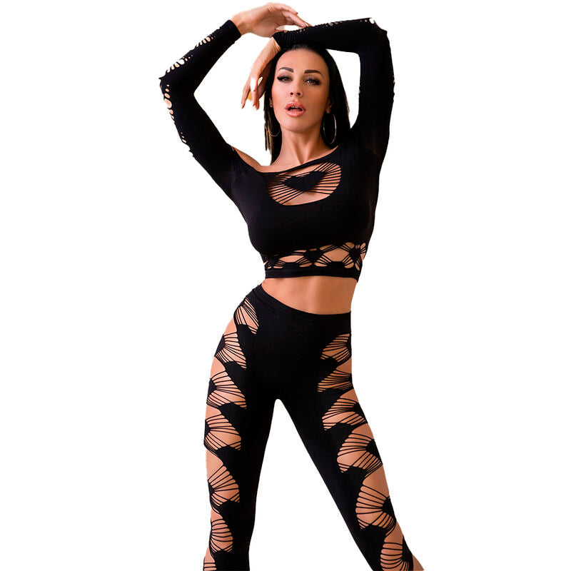 CHILIROSE - CR 4436 TOP & LEGGINS BLACK S/L - Amore24