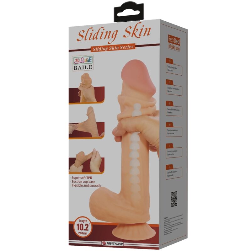 PRETTY LOVE - SLIDING SKIN SERIES REALISTIC DILDO WITH SLIDING SKIN SUCTION CUP FLESH 26 CM - Amore24