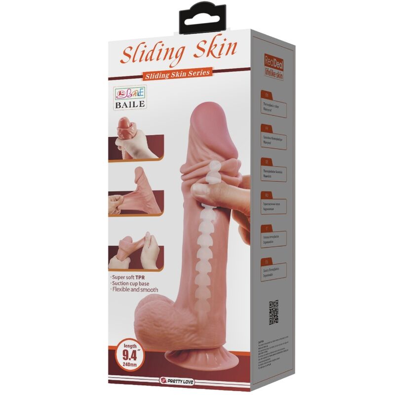 PRETTY LOVE - SLIDING SKIN SERIES REALISTIC DILDO WITH SLIDING SKIN SUCTION CUP BROWN 24 CM - Amore24