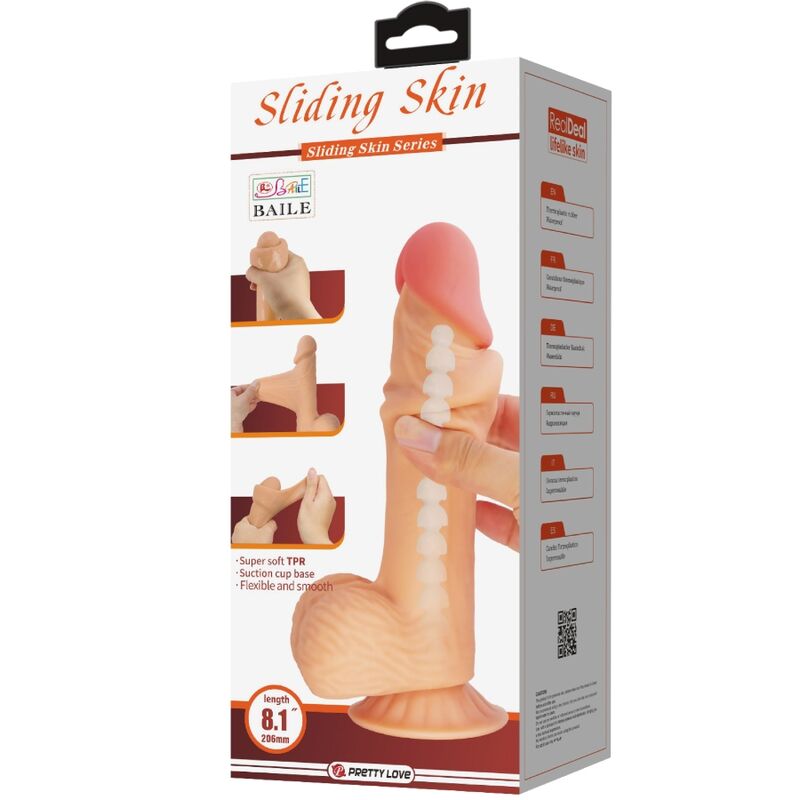 PRETTY LOVE - SLIDING SKIN SERIES REALISTIC DILDO WITH SLIDING SKIN SUCTION CUP 20.6 CM - Amore24