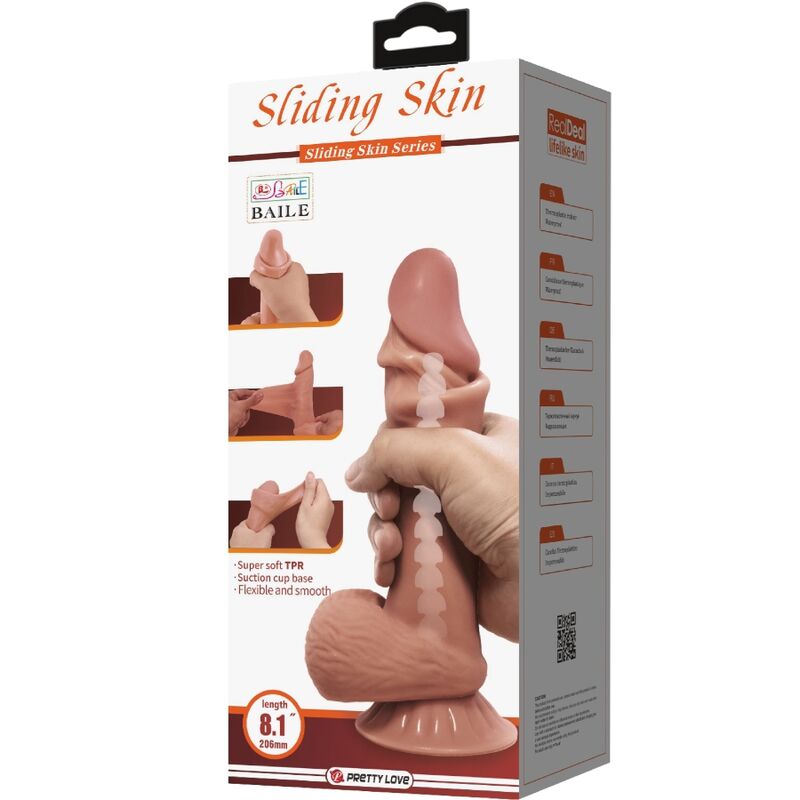 PRETTY LOVE - SLIDING SKIN SERIES REALISTIC DILDO WITH SLIDING BROWN SKIN SUCTION CUP 19.4 CM - Amore24
