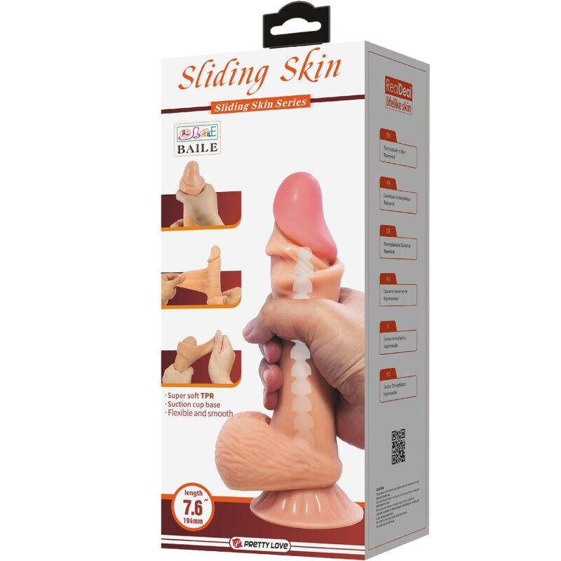 PRETTY LOVE - SLIDING SKIN SERIES REALISTIC DILDO WITH SLIDING SKIN SUCTION CUP 19.4 CM - Amore24