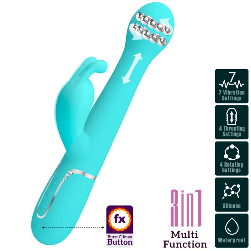 PRETTY LOVE - DEJON RABBIT VIBRATOR 3 IN 1 MULTIFUNCTION AQUA GREEN - Amore24