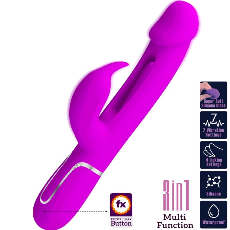 PRETTY LOVE - KAMPAS RABBIT 3 IN 1 MULTIFUNCTION VIBRATOR WITH TONGUE FUCHSIA - Amore24